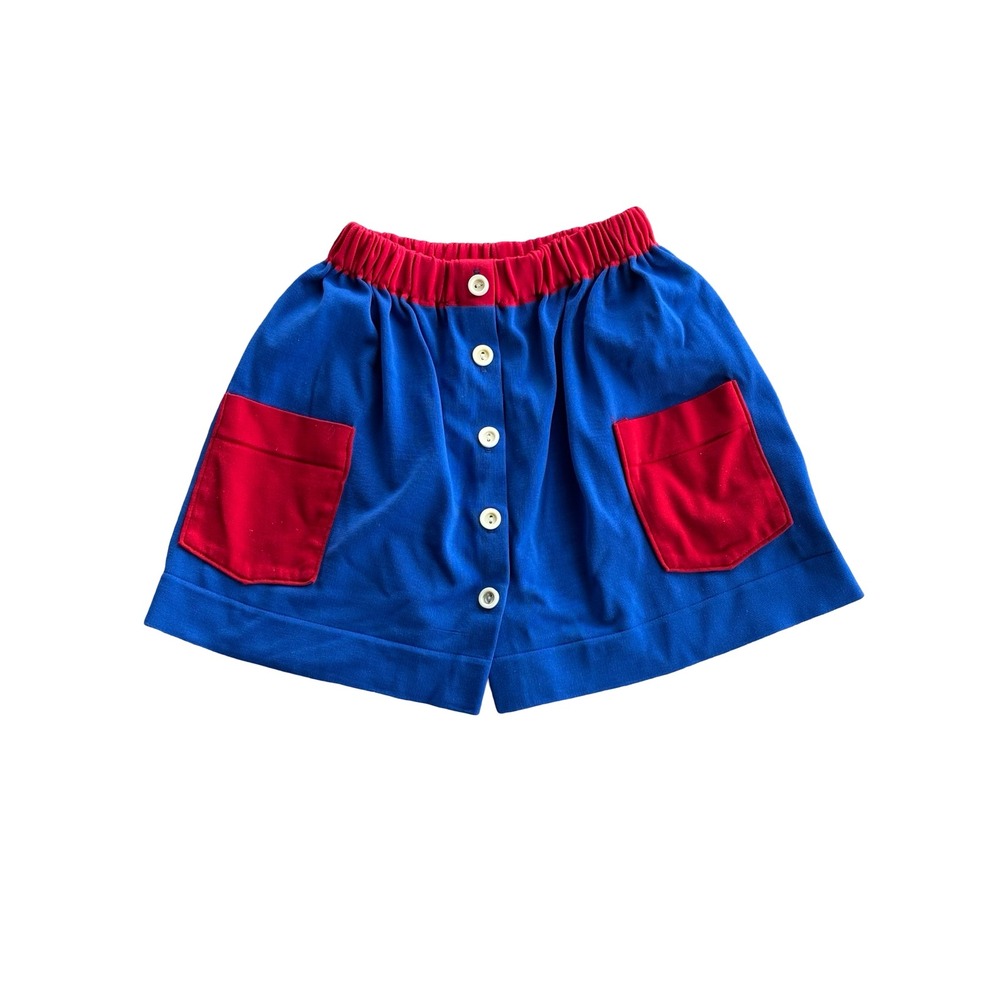 Vintage‎ Danskin Girls Skirt Size 7-8 Blue Red Colorblock Button Front Retro
